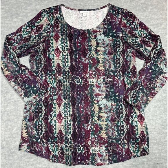 J Jill Women's 3/4 Sleeve Geometric Print‎ Women’s Shirt Size M Petite - Picture 1 of 5